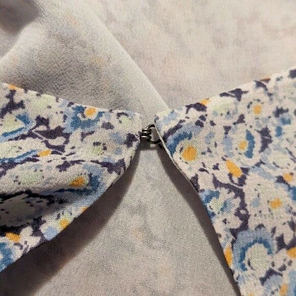 LoveShackFancy Nellie Bluejay 100% Silk Top Floral Ruffle Jewel Blouse XS - Picture 8 of 8